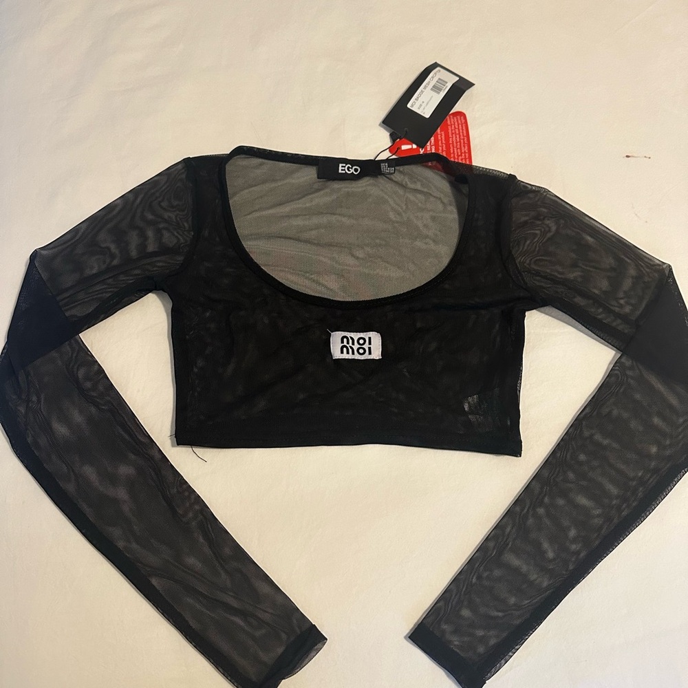 Black Sheer Long Sleeve Crop Top